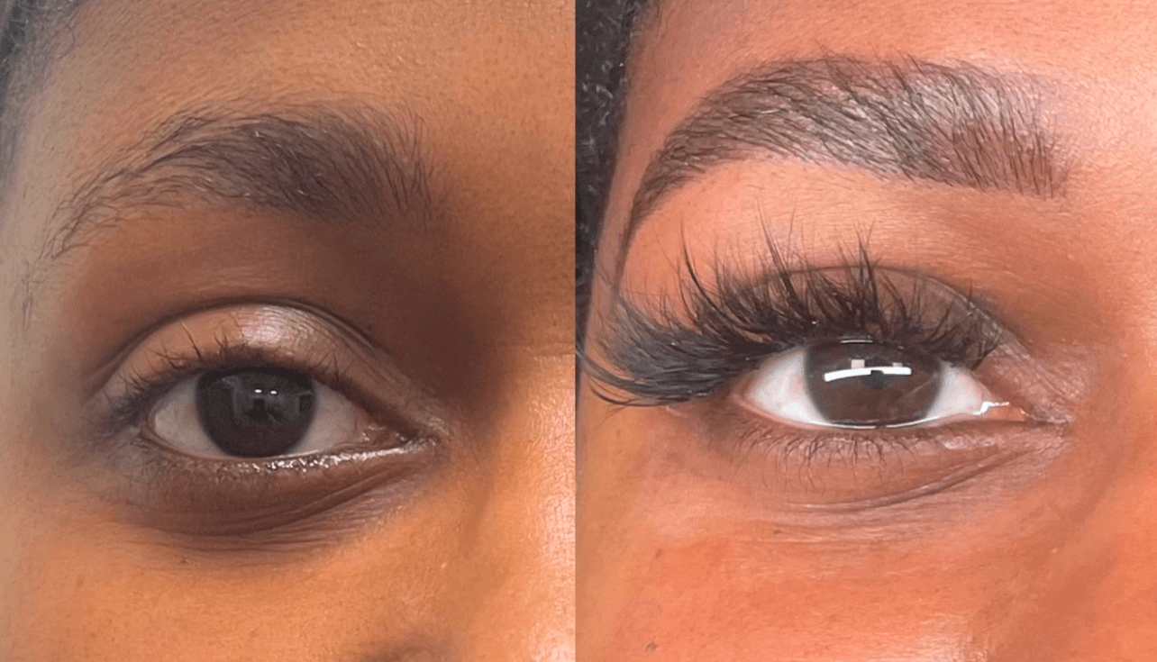 Before and after hybrid lash extensions